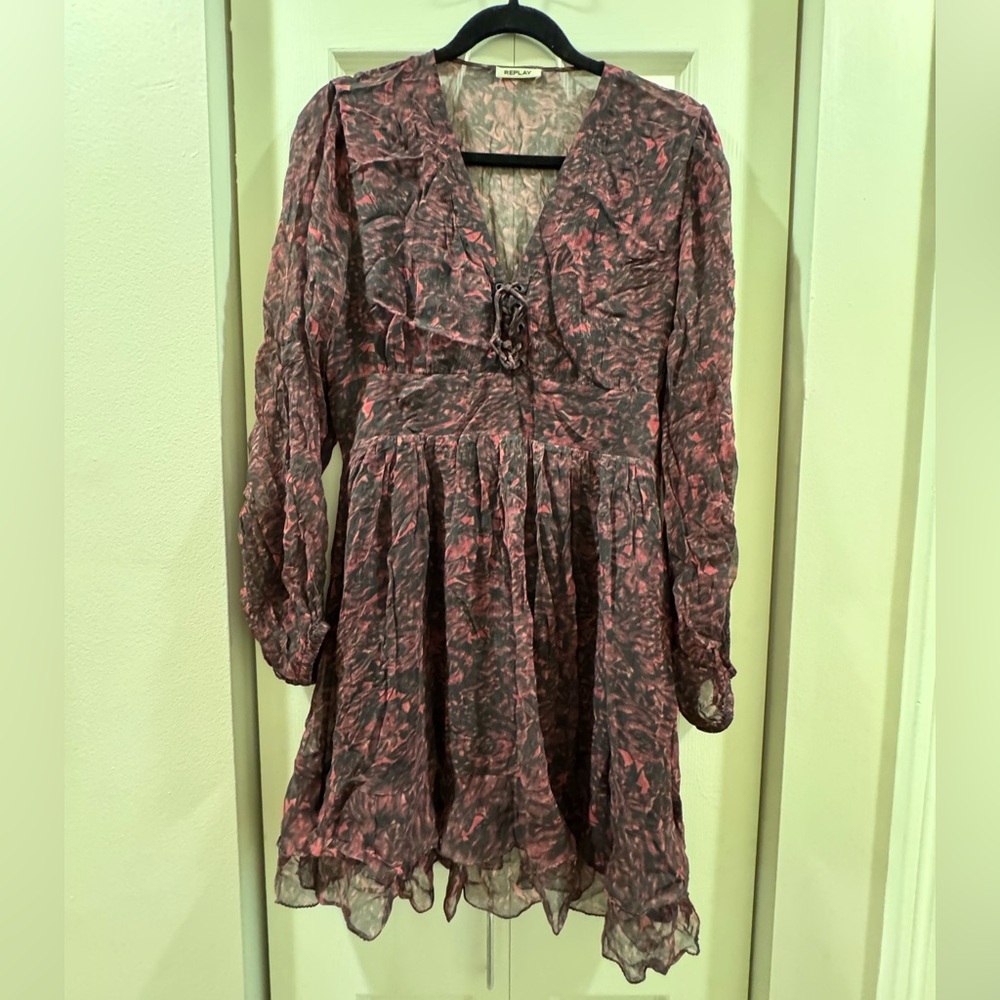 Replay Sheer Dress with Pink and Black Design